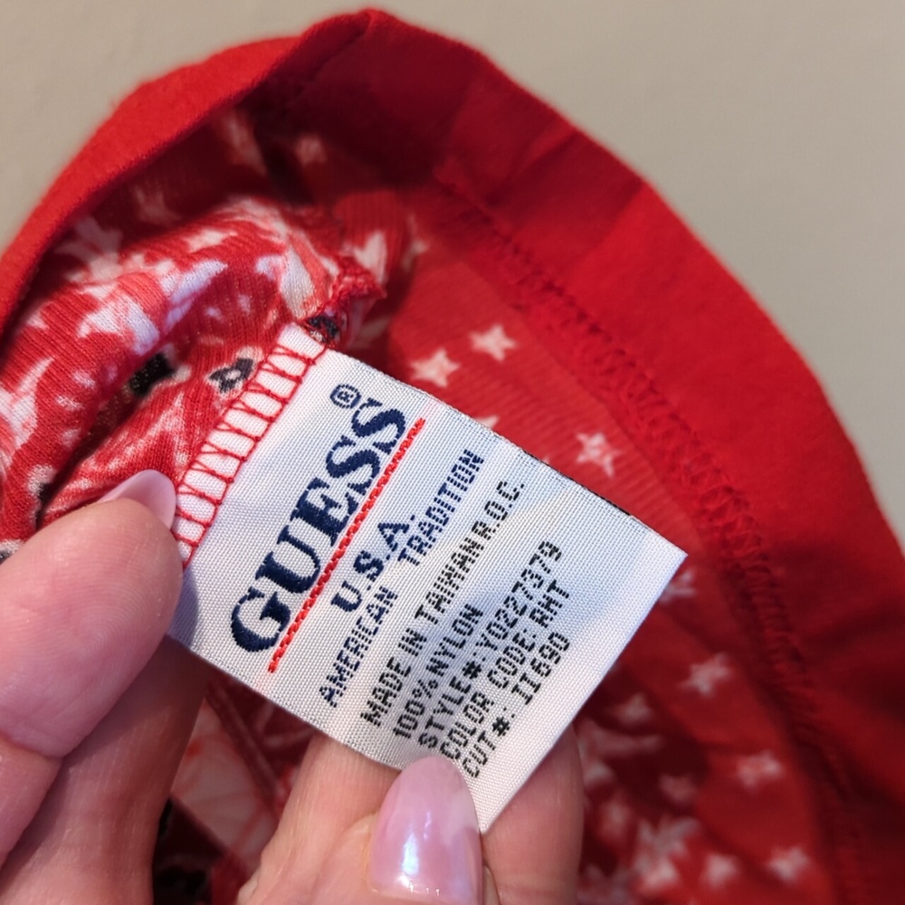Festival Y2K Guess Jeans Semi Sheer Red Small Stretch Printed Floral Depop Vtg - Picture 3 of 12